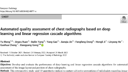《European Radiology》最新文章：基于深度學(xué)習(xí)和線(xiàn)性回歸級(jí)聯(lián)算法的胸片自動(dòng)質(zhì)量評(píng)價(jià)