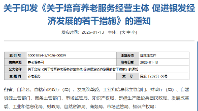 民政部等八部門聯(lián)合印發(fā)《關(guān)于培育養(yǎng)老服務(wù)經(jīng)營(yíng)主體 促進(jìn)銀發(fā)經(jīng)濟(jì)發(fā)展的若干措施》